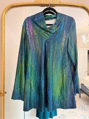 TRELISE COOPER Iridescent Blue-Green Trench Coat